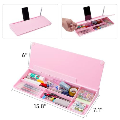 TSJ OFFICE Desktop Whiteboard Dry-Erase-Board - Computer Keyboard Stand White Board Surface Pad with Drawer, Desk Organizers with Accessories for Office, Home, School Supplies - Complete Pink - color: Pink Base/Glass