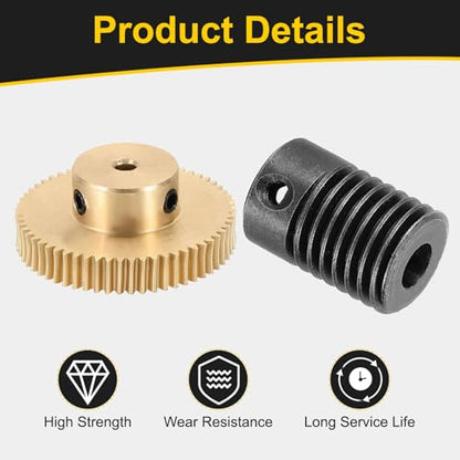 uxcell Worm Gear Set 60T 0.5 Module 60:1 Reduction Rate, Right Rotation Drive Gear Box Wheel Reduce Transmission Part (Brass Gear-3mm Bore, #45 Steel Rod 5mm Bore) - size: Gear-3mm, Rod-5mm Bore, style: 0.5M-60T