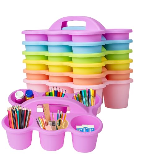 6 Pack Stackable Classroom Caddy with Handle, Pastel Multicolor - color: pastel-colored