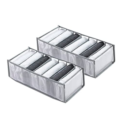 Wardrobe Clothes Organizer 7 Grids Portable Closet Organizer Mesh Separation Storage Box Foldable Closet Drawer Organizer for Underwear Socks Scarves Leggings (Grey, 2 Leggings Grid) - size: 2 Leggings Grid