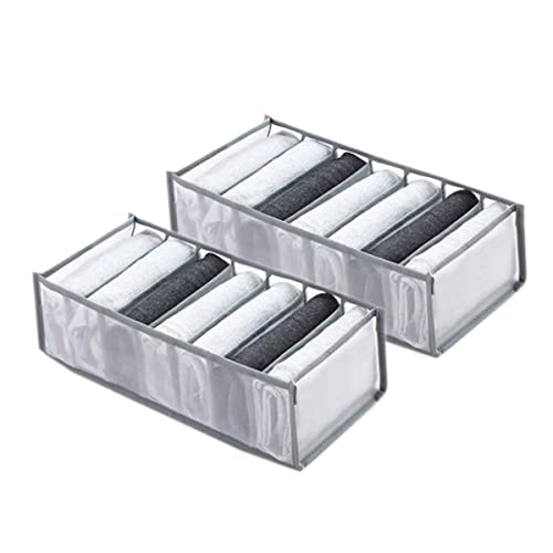 Wardrobe Clothes Organizer 7 Grids Portable Closet Organizer Mesh Separation Storage Box Foldable Closet Drawer Organizer for Underwear Socks Scarves Leggings (Grey, 2 Leggings Grid) - size: 2 Leggings Grid