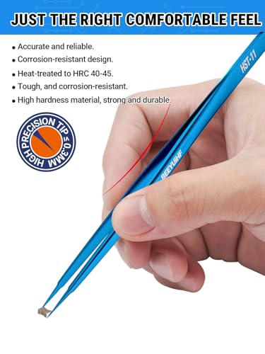Precision Tweezers, Stainless Steel Fine-Pointed Tweezers for Electronics, Crafts, Soldering, PCB Rework, Repair, Laboratory Work, and Jewelry-Making Tweezers #HST-11