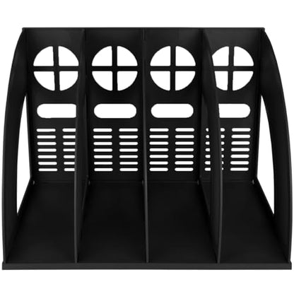 SAYEEC Sturdy Magazine Holder 4 Compartments Plastic Desktop File Organizer File Dividers Office Organizer Storage Document Magaizne Rack Display Box (Black) - color: Black-4 Sections