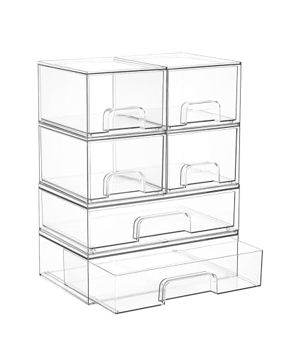Vtopmart Stackable Storage Drawers Set of 6, Plastic Organizer Bins - style: 4 Small+2 Wide