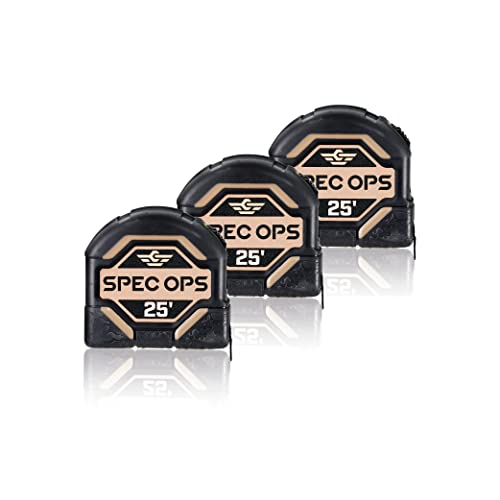 Spec Ops Tools Tape Measure for Measuring & Layout, 1 1/8" Double-Sided Blade and Military-Grade Composite Case, 25 Foot (3) - size: 25 ft (Pack of 3)