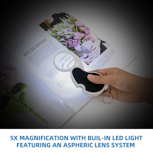 Magnifying Glass with Light, 5X Pocket Magnifier, Lightweight LED Illuminated Magnifying Glass for Reading, Macular Degeneration, Inspection, Jewellery, Coins, Hobbies & Crafts