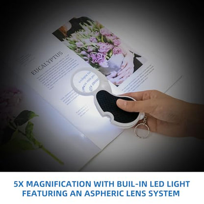 Magnifying Glass with Light, 5X Pocket Magnifier, Lightweight LED Illuminated Magnifying Glass for Reading, Macular Degeneration, Inspection, Jewellery, Coins, Hobbies & Crafts