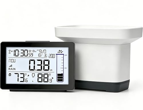 Digital Rain Gauge Outdoor with Thermometer, Self-Emptying Wireless Rain Gauges Outdoors Best Rated, Freeze Proof Automatic Rain Measure Gauge for Yard, High Precision Electronic Rain Collector - color: Wireless Digital Rain Gauge