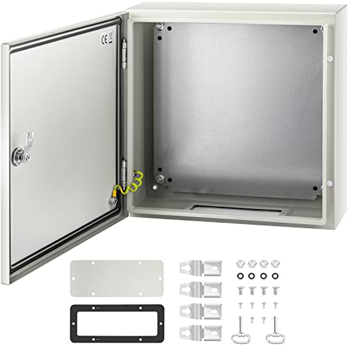 VEVOR NEMA Steel Enclosure, 16 x 16 x 6'' NEMA 4X Steel Electrical Box, IP66 Waterproof & Dustproof, Outdoor/Indoor Electrical Junction Box, with Mounting Plate - size: 16 x 16 x 6