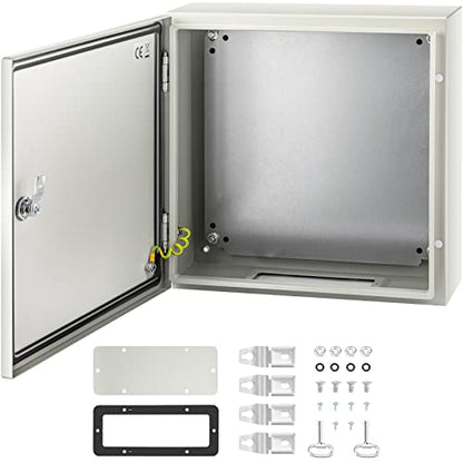 VEVOR NEMA Steel Enclosure, 16 x 16 x 6'' NEMA 4X Steel Electrical Box, IP66 Waterproof & Dustproof, Outdoor/Indoor Electrical Junction Box, with Mounting Plate - size: 16 x 16 x 6