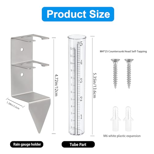 Rain Gauge Outdoor, 5" Rain Gauge with Stainless Steel Rack Holder - size: 5"