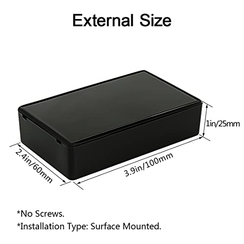 LeMotech 5Pcs ABS Plastic Electrical Project Case Power Junction Box, Project Box Black 3.9 x 2.4 x 1.0 inch (100 x 60 x 25 mm) - size: 3.9" x 2.4" x 1.0"(5pc)