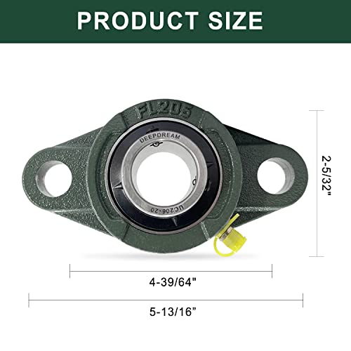 6 Pack UCFL206-20 Pillow Block Bearing – Flange 2 Bolt Mounted Pillow Block Bearings – Bearing Steel Bearings with 1-1/4" Bore - Self-aligning Bearings with Solid Cast Iron Base - size: UCFL206-20-6PCS