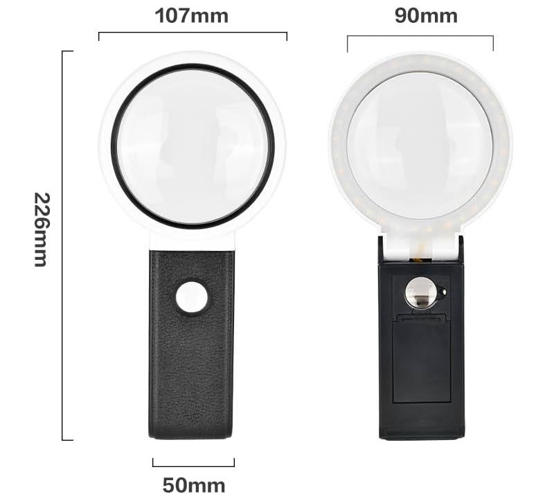 Magnifying Glasses with Light and Stand, 10X 25X Handheld Lighted Magnifier, Large Standing Magnifying Glass with 32 LED Lights for Close Work Coin Stamp Collection