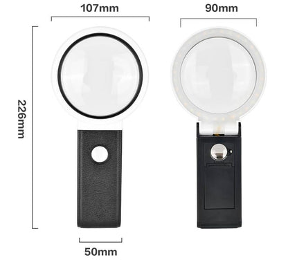 Magnifying Glasses with Light and Stand, 10X 25X Handheld Lighted Magnifier, Large Standing Magnifying Glass with 32 LED Lights for Close Work Coin Stamp Collection