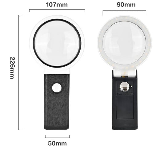 Magnifying Glasses with Light and Stand, 10X 25X Handheld Lighted Magnifier, Large Standing Magnifying Glass with 32 LED Lights for Close Work Coin Stamp Collection