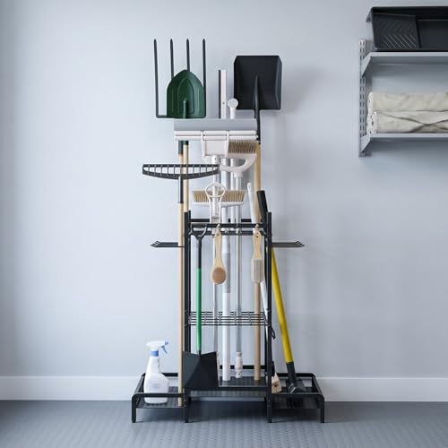 Organizer Yard Tool Storage Rack,Garden Organizer,Steel Yard Tool Racks To Store Long-Handled Tools,Tool Holder For Garden,Shed,Outdoor,Black - style: Medium