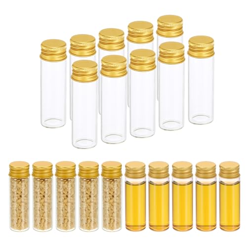PATIKIL 15ml Clear Glass Vials, 20 Pack Small Liquid Sample Vial with Screw Caps Leak-Proof Bottles Empty Jars Powder Container for Sample, Golden - color: Golden, size: 15ml