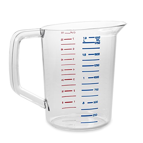 Rubbermaid Commercial Products Bouncer Clear Measuring Cup, 8-Cup/2-Quart, Clear, Strong Food Grade, Easy Read for Liquid/Dry Ingredients, for Home/Professional Kitchen (Pack of 6) - size: 2 Qt (Pack of 6)