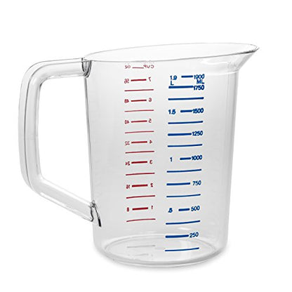 Rubbermaid Commercial Products Bouncer Clear Measuring Cup, 8-Cup/2-Quart, Clear, Strong Food Grade, Easy Read for Liquid/Dry Ingredients, for Home/Professional Kitchen (Pack of 6) - size: 2 Qt (Pack of 6)