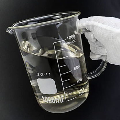 QWORK Beaker with Handle, 1000ml/33.81oz Measuring Cup, Borosilicate Glass,Beaker Mug with Pouring Spout - size: 1000 ml