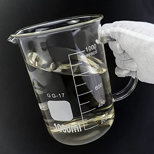 QWORK Beaker with Handle, 1000ml/33.81oz Measuring Cup, Borosilicate Glass,Beaker Mug with Pouring Spout (Pack of 2) - size: 1000 ml (Pack of 2)