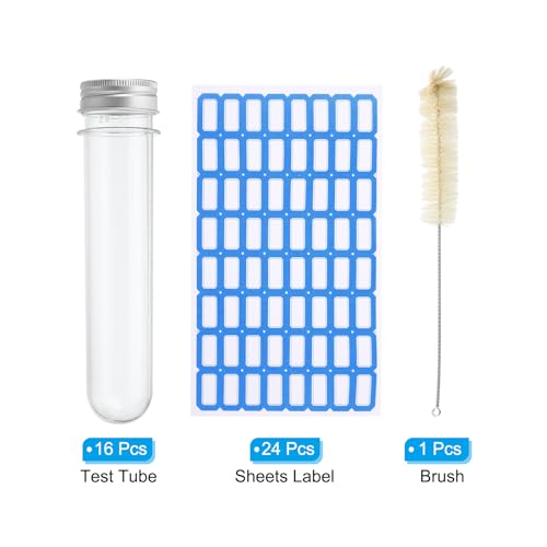 PATIKIL 100ml Test Tubes Set, 16pcs Plastic Clear Round Bottom Test Tube - size: 100ml