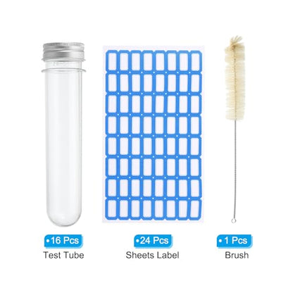 PATIKIL 100ml Test Tubes Set, 16pcs Plastic Clear Round Bottom Test Tube - size: 100ml