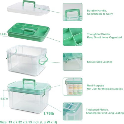 15qt Medicine Organizer - Plastic Portable Storage Box with Handle Green - color: Green
