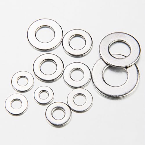 Linkup 550 Pcs SAE Flat washers for Screws for Bolts 2# 4# 6# 8# 10# 12# 3/16'' 1/4'' 5/16'' 3/8'' 7/16'' 1/2'',(18-8) 304 Stainless Steel washers Assortment kit, ANSI/ASME B18.22.1 Metal Washers Set - size: SAE 550pcs set