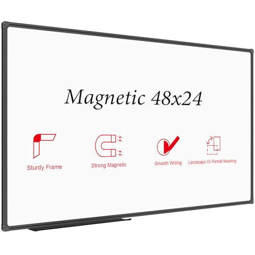 JILoffice Magnetic Whiteboard/White Board, Dry Erase Board 48 x 24 Inch, Black Aluminum Frame Wall Mounted Board for Office Home and School - color: Black, size: 48"W x 24"H