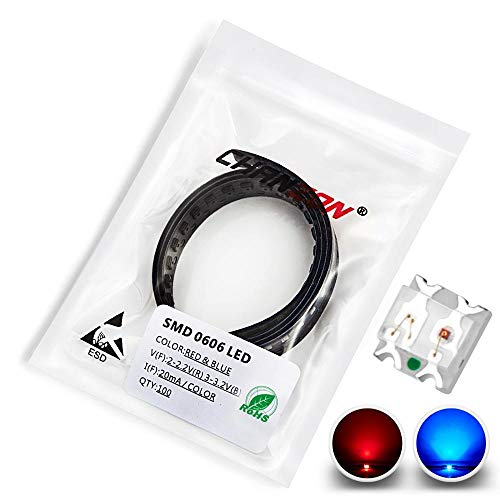 CHANZON 100 pcs SMD 0603 (1.6mm x 1.6mm) Red & Blue LED Diode Lights 20mA - color: K) Red & Blue (100pcs)