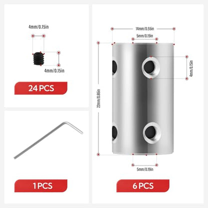 6pcs 5mm to 5mm Shaft Coupler, Rigid Set Screw Couplings, Motor Shaft Coupler - size: 5mm to 5mm