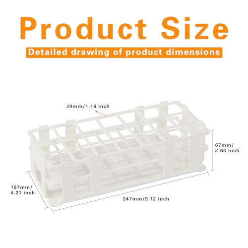 BIPEE Plastic Test Tube Rack, 21 Holes，Test Tube Holder for 50ml Test Tubes, White Vial Holder, Detachable Test Tube Holder Rack (1pcs，21 Holes） - size: 21 hold