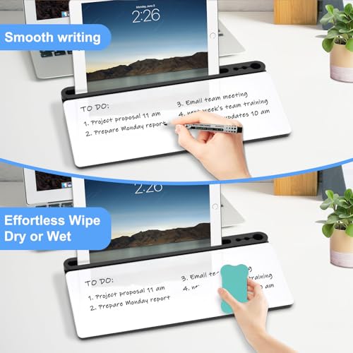 Desktop Glass Whiteboard with Storage, Desk Dry Erase White Board Stand - color: Organizer-black White