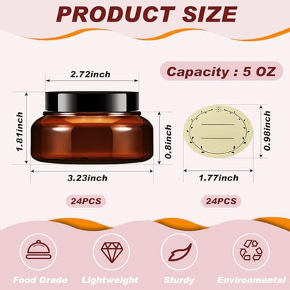 24 Pack Plastic Cosmetic Jars with Lids Label, 5 oz, Brown - color: Brown, size: 5 oz