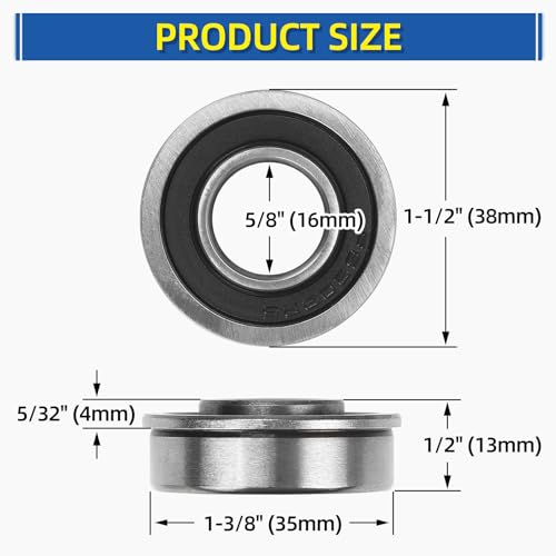 GICOOL 5/8" Sealed Flanged Steel Bearing, 16mm ID x 35mm OD x 13mm W,4 PK - size: ID 5/8" x OD 1-3/8"