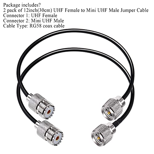 TUOLNK Mini UHF Male to UHF Female Extension Cable Mini Male Plug to SO239 PL259 Female Jack Coax Jumper Cable RG58 for CB Radio Antennas 12inch(30cm) 2Pcs - size: 0.98ft-2pcs
