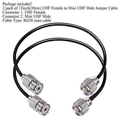 TUOLNK Mini UHF Male to UHF Female Extension Cable Mini Male Plug to SO239 PL259 Female Jack Coax Jumper Cable RG58 for CB Radio Antennas 12inch(30cm) 2Pcs - size: 0.98ft-2pcs