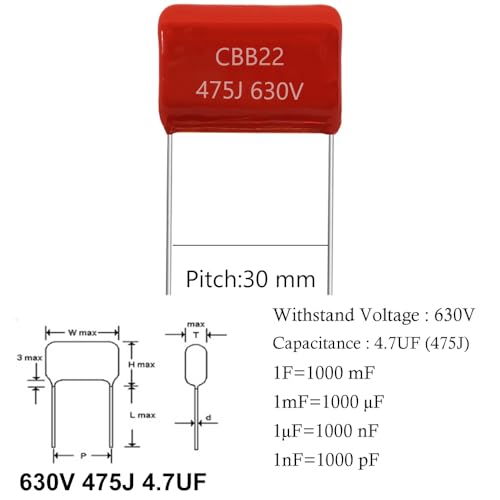 5pcs 630V 475J 4.7UF CB22 Metallized Polypropylene Polyester Film Capacitors Kit - style: 630V 475J 4.7UF