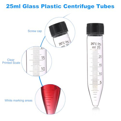 PATIKIL 25ml Centrifuge Tubes, 6 Pcs Glass Graduated Centrifuge Vials with Screw Cap Conical Bottom Test Tube Storage Container for Sample Laboratory Liquid - size: 25ml