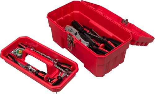 Akro-Mils 14-Inch Plastic Toolbox with Removable Tray, Steel Latch & Padlock Eye, Industrial-Grade Tool Box for Tools, Crafts, First Aid & Hobby Supplies, 14" x 8" x 8", Made in USA, Red (09514) - color: Red