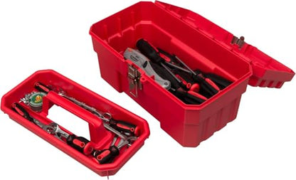 Akro-Mils 14-Inch Plastic Toolbox with Removable Tray, Steel Latch & Padlock Eye, Industrial-Grade Tool Box for Tools, Crafts, First Aid & Hobby Supplies, 14" x 8" x 8", Made in USA, Red (09514) - color: Red