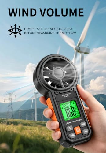 Digital Anemometer Handheld Wind Speed Meter, Measures Wind Speed Wind Flow Temperature and Humidity CFM Air Flow Velocity Meter with Big Backlit Screen