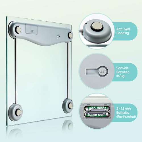 Etekcity Digital Body Weight Bathroom Scale, 6mm Tempered Glass, 400 lbs - color: Silver, size: 11.9 x 11.9 inches