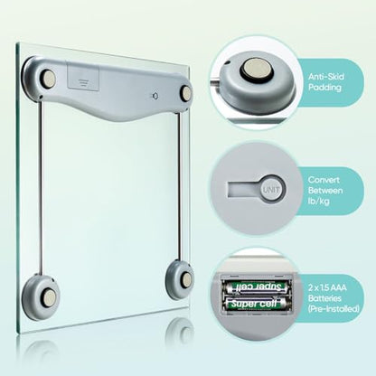 Etekcity Digital Body Weight Bathroom Scale, 6mm Tempered Glass, 400 lbs - color: Silver, size: 11.9 x 11.9 inches