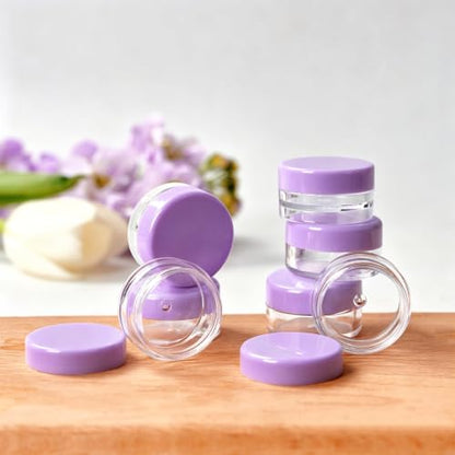 Eternal Moment 50 Pack 5G Sample Containers with Lids Cosmetic Small Jars - color: Purple Lid, size: 0.17 Ounce