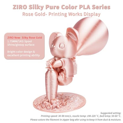 ZIRO PLA Filament 1.75mm, Shine Silk 3D Printing Material, 1KG Rose Gold - color: Silky-rose Gold