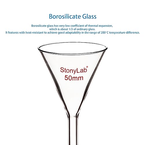 stonylab 1-Pack Glass Funnel, Heavy Wall Borosilicate Glass Funnel, 50mm Diameter and 50mm Stem Length - size: 50mm Diameter and 50mm Stem