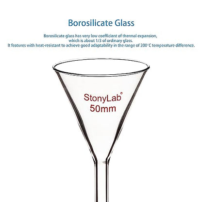 stonylab 1-Pack Glass Funnel, Heavy Wall Borosilicate Glass Funnel, 50mm Diameter and 50mm Stem Length - size: 50mm Diameter and 50mm Stem
